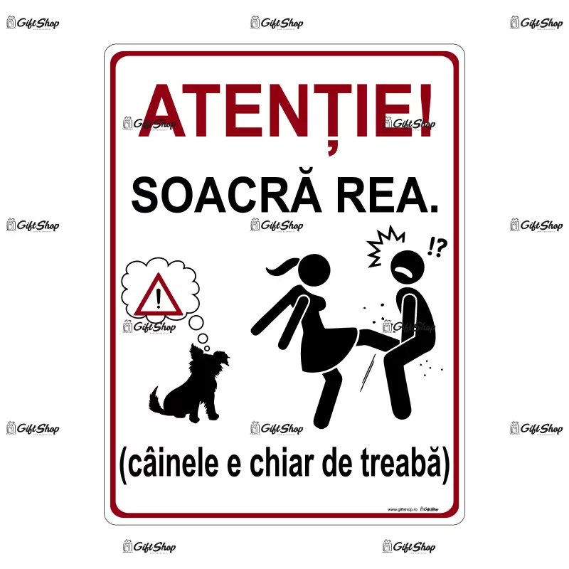 Atentie soacra rea, indicator amuzant 150x100 mm